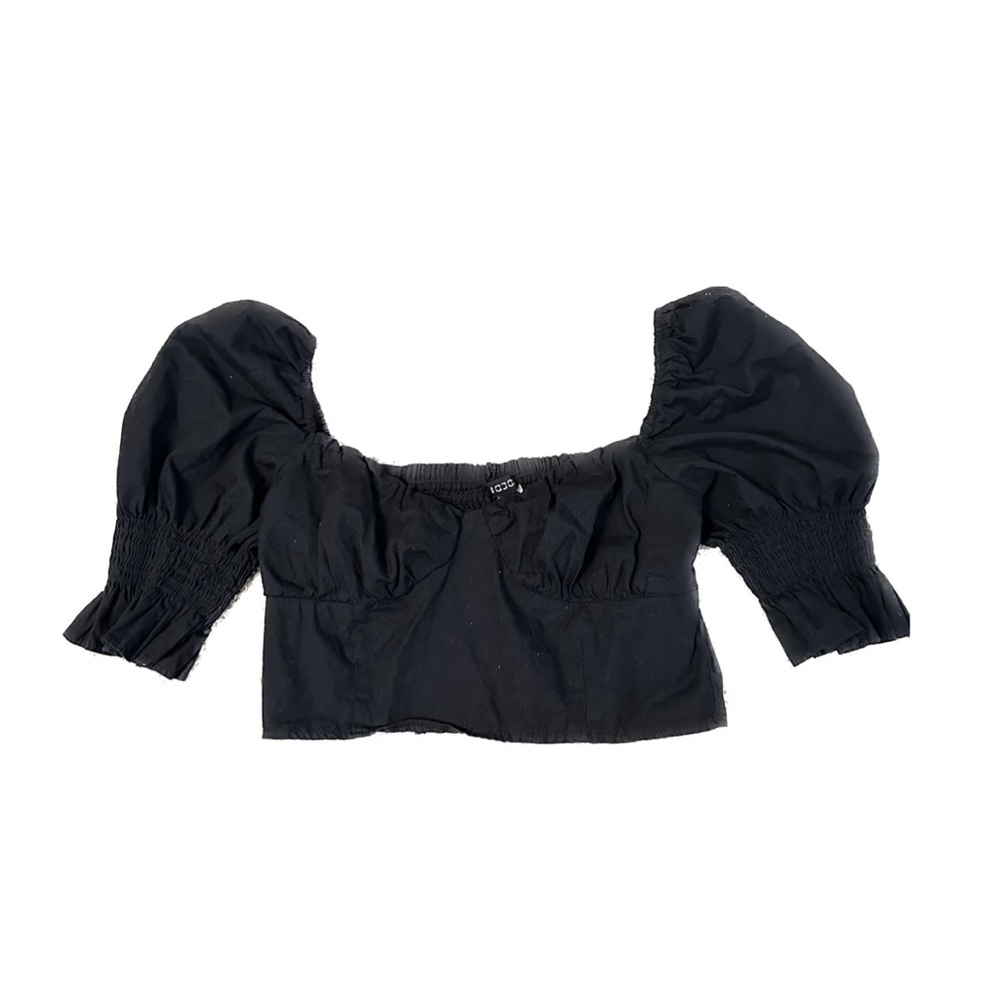 H&M black cropped blouse with smocked back small